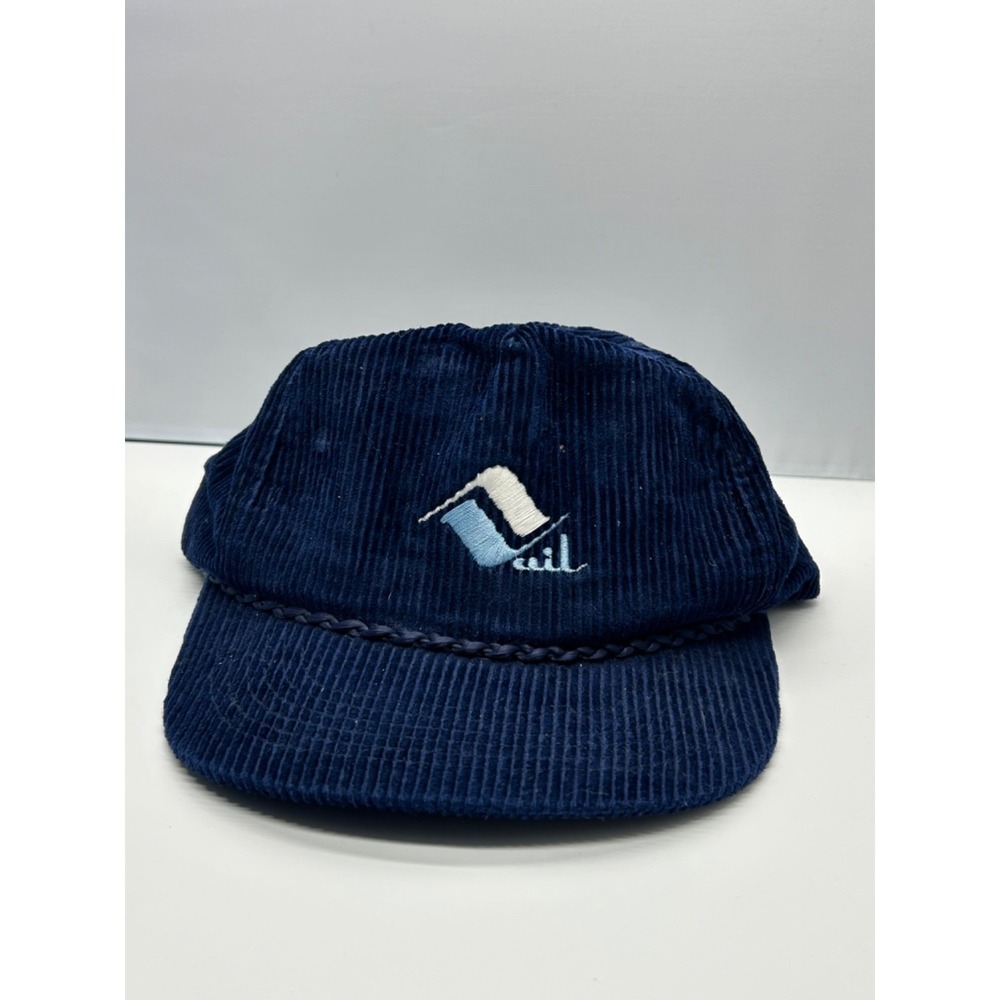Vintage Vail Mountain‎ Hat Navy Corduroy Snapback Skiing Snowboarding Snapback